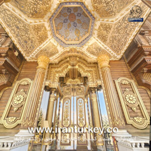 Golden Pavilion Museum Ankara entrance – نمای ورودی عمارت طلایی آنکارا با طراحی لوکس، ستون‌های طلایی و معماری هنری